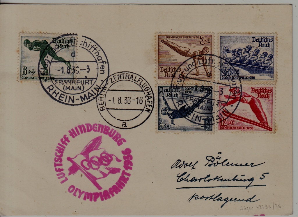 Germany Zeppelin card Olympiafahrt 1.8.36