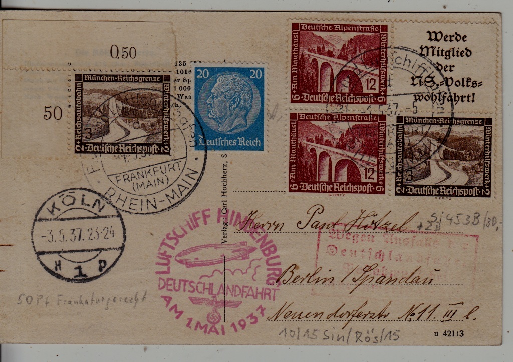 Germany Zeppelin card Deutschland fahrt 1.5.37
