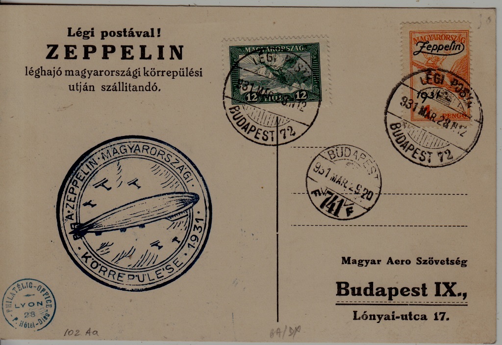 Hungary Zeppelin card 28.3.31 Budapest
