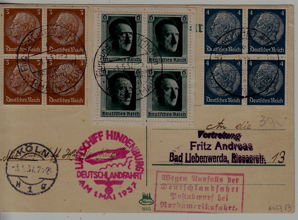 Germany Zeppelin card Deutschland fahrt 1.5.37 Frankfurt