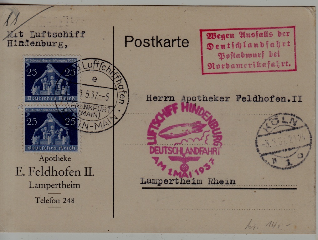 Germany Zeppelin card Deutschland fahrt 1.5.37