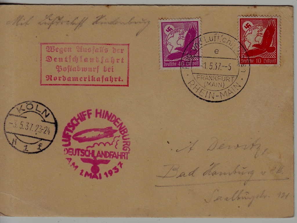 Germany Zeppelin card Deutschland fahrt 1.5.37 Frankfurt
