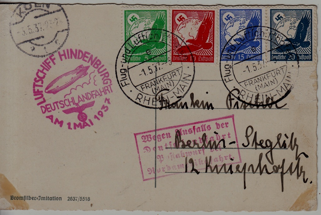 Germany Zeppelin card Deutschland fahrt 1.5.37