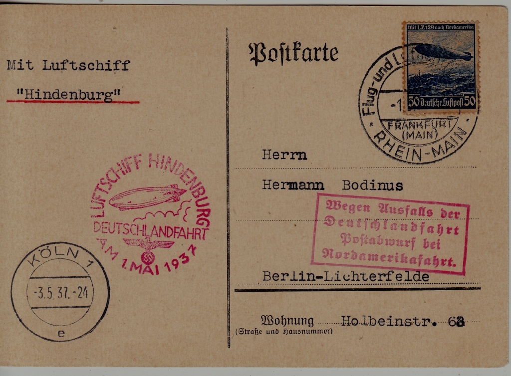 Germany Zeppelin card Deutschland fahrt 1.5.37