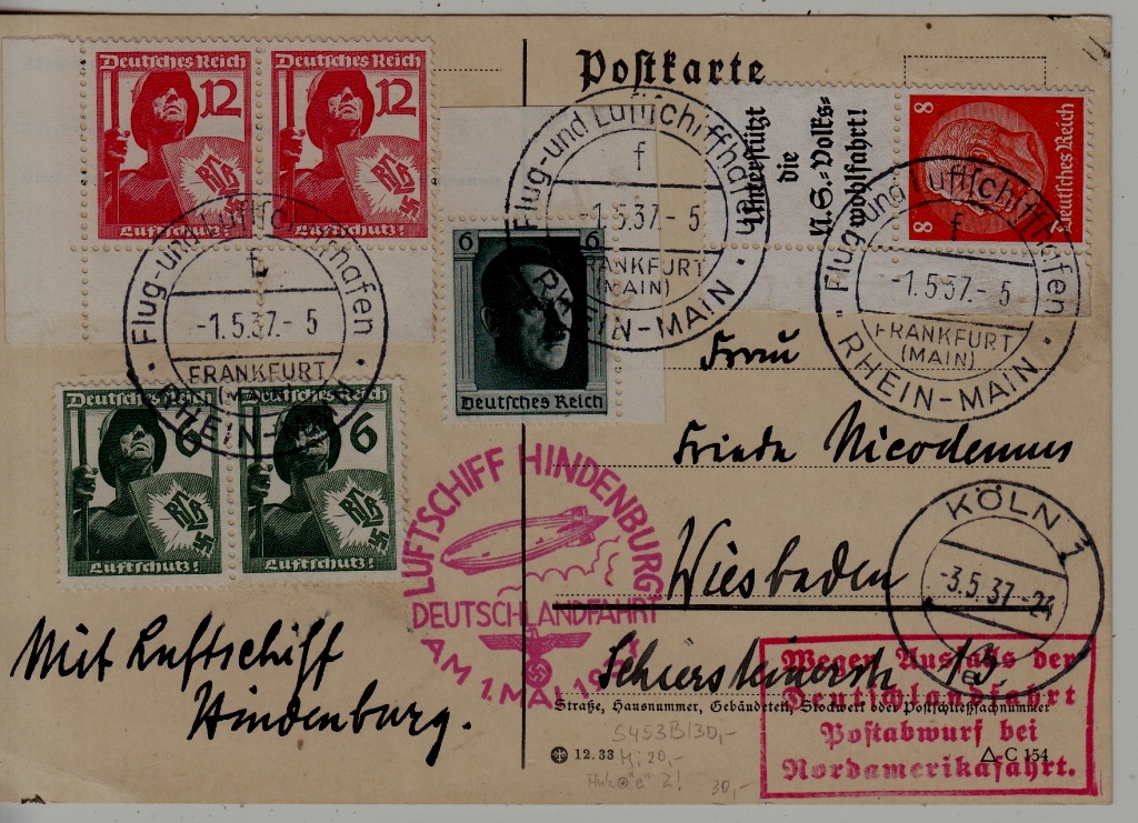 Germany Zeppelin card Deutschland fahrt 1.5.37 Koln