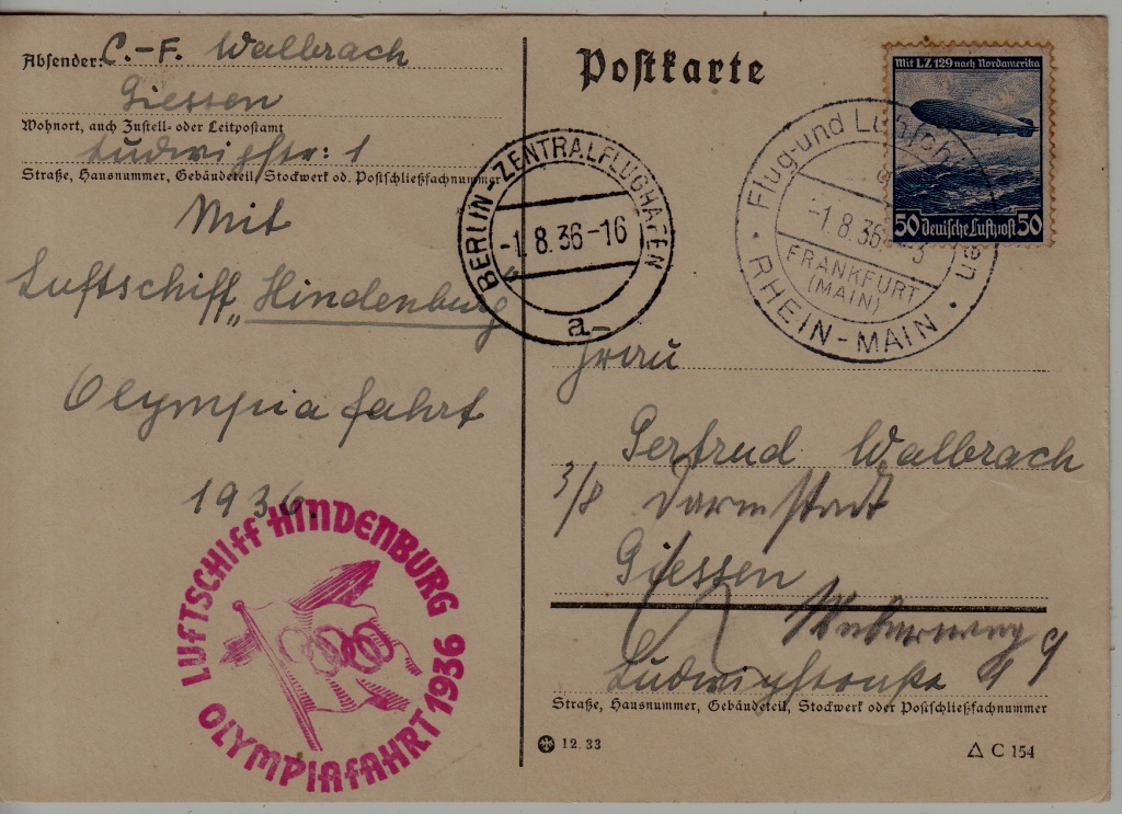 Germany Zeppelin card Olympiafahrt 1.8.36