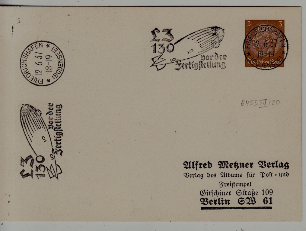 Germany Zeppelin card 12.6.37 Friedrichshafen