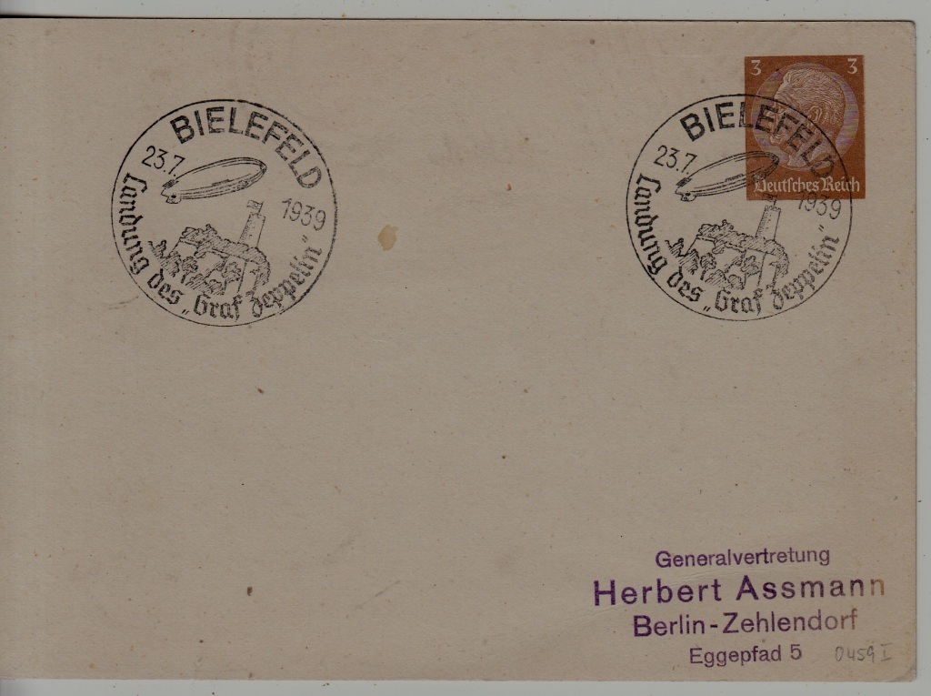 Germany Zeppelin card 23.7.39 Bielefeld