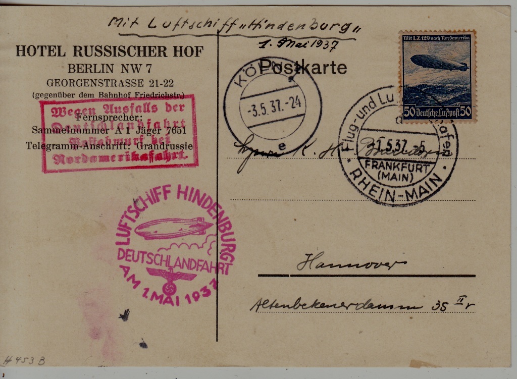 Germany Zeppelin card Deutschland fahrt 1.5.37