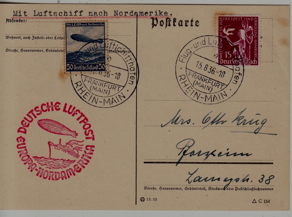 Germany Zeppelin card NAF 15.8.36