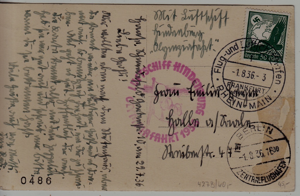 Germany Zeppelin card Olympiafahrt 1.8.36