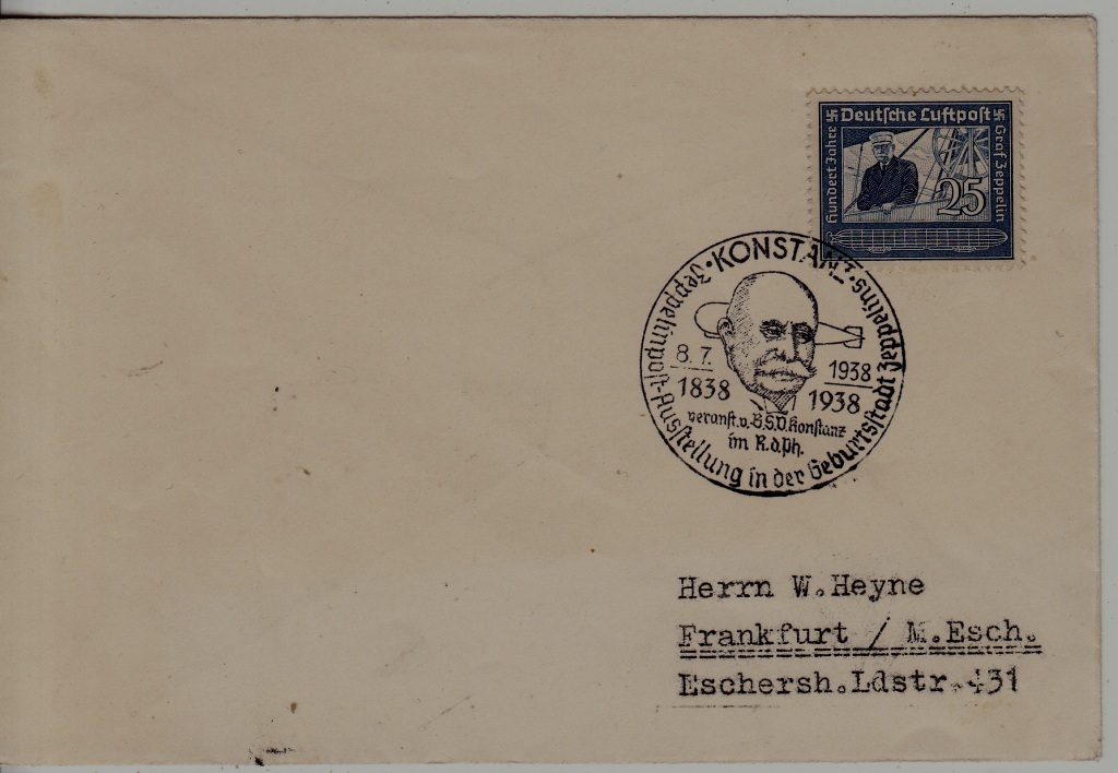 Germany Zeppelin cover 8.7.38 Konstanz