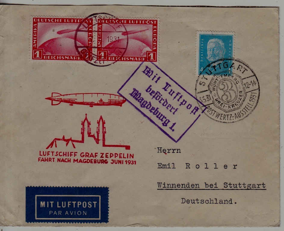 Germany Zeppelin cover 7.5.31 Stuttgart,Magdeburg