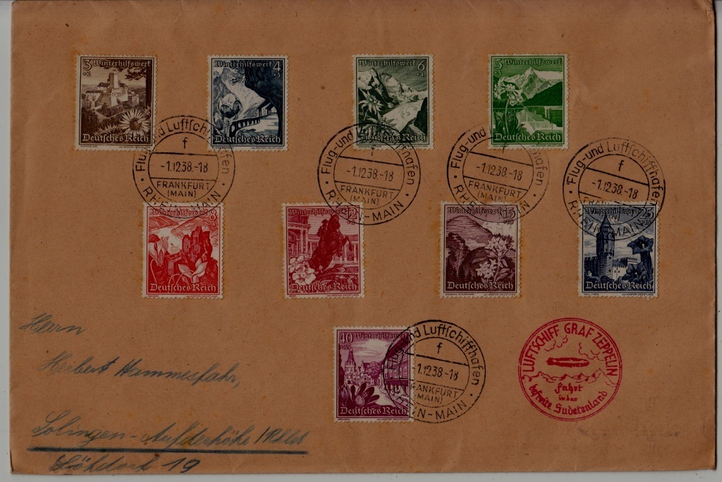 Germany Zeppelin cover Sudetenland flight 1.12.38