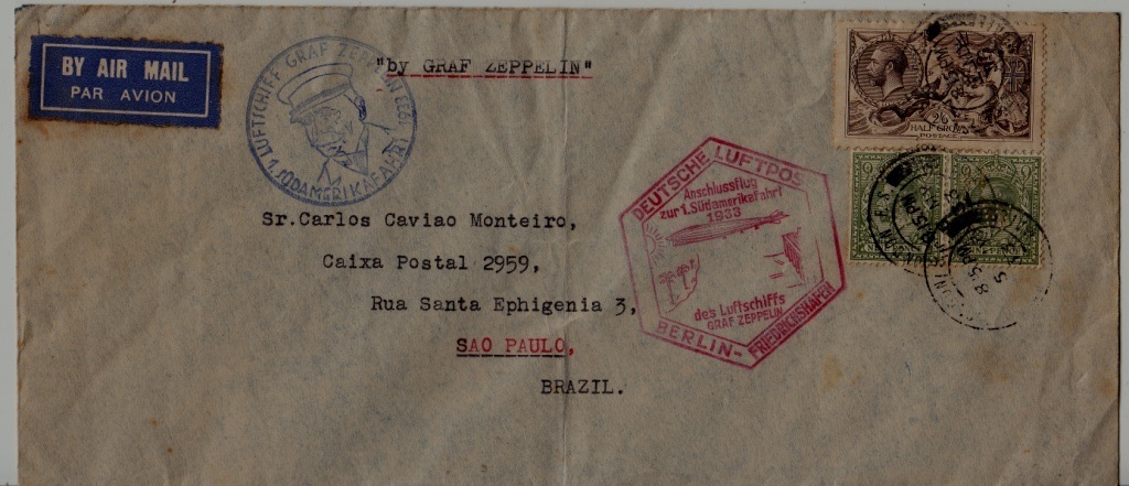 GB/Brazil Zeppelin cover folded 5.5.33