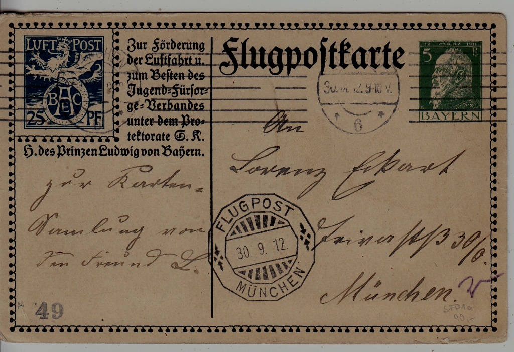 Germany Zeppelin card Flugtage Munchen 30.9.12