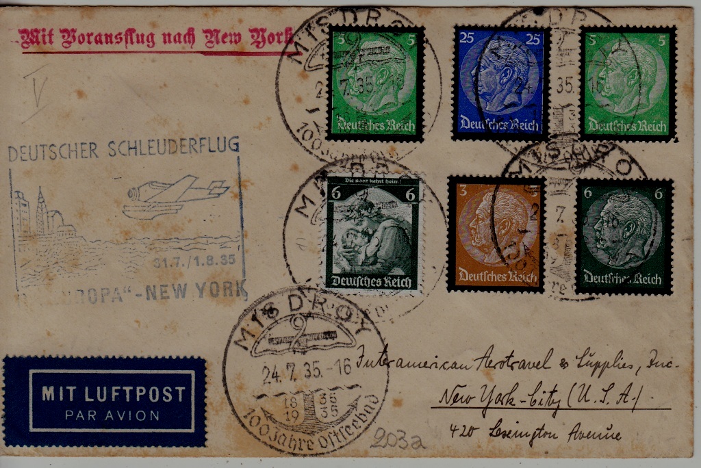 Germany Catapult cover 31.7.35 Europa-NY faults