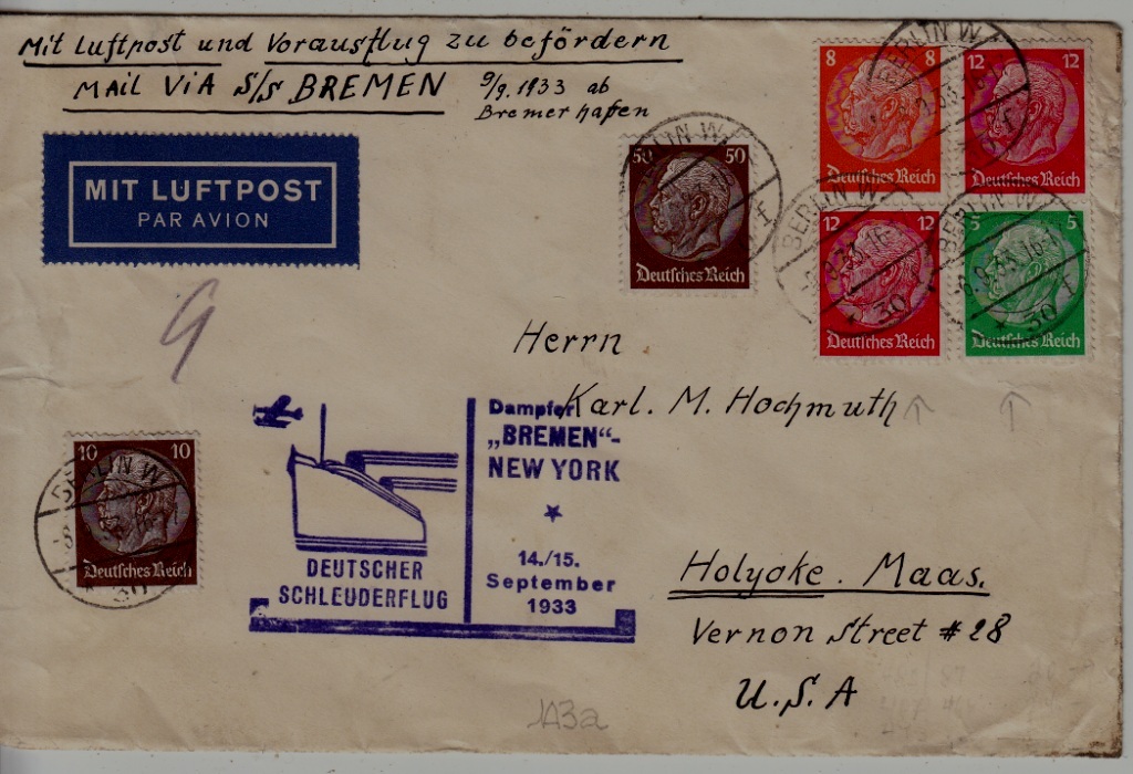 Germany Catapult cover 14.9.33 Bremen-NY