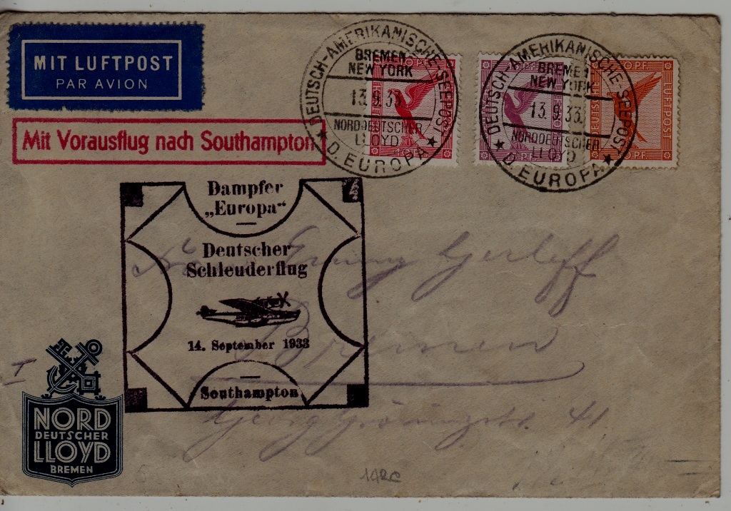 Germany Catapult cover 14.9.33 Europa-Southampton