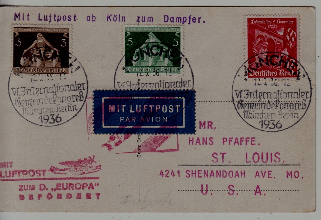 Germany Catapult card 12.6.36 Munchen