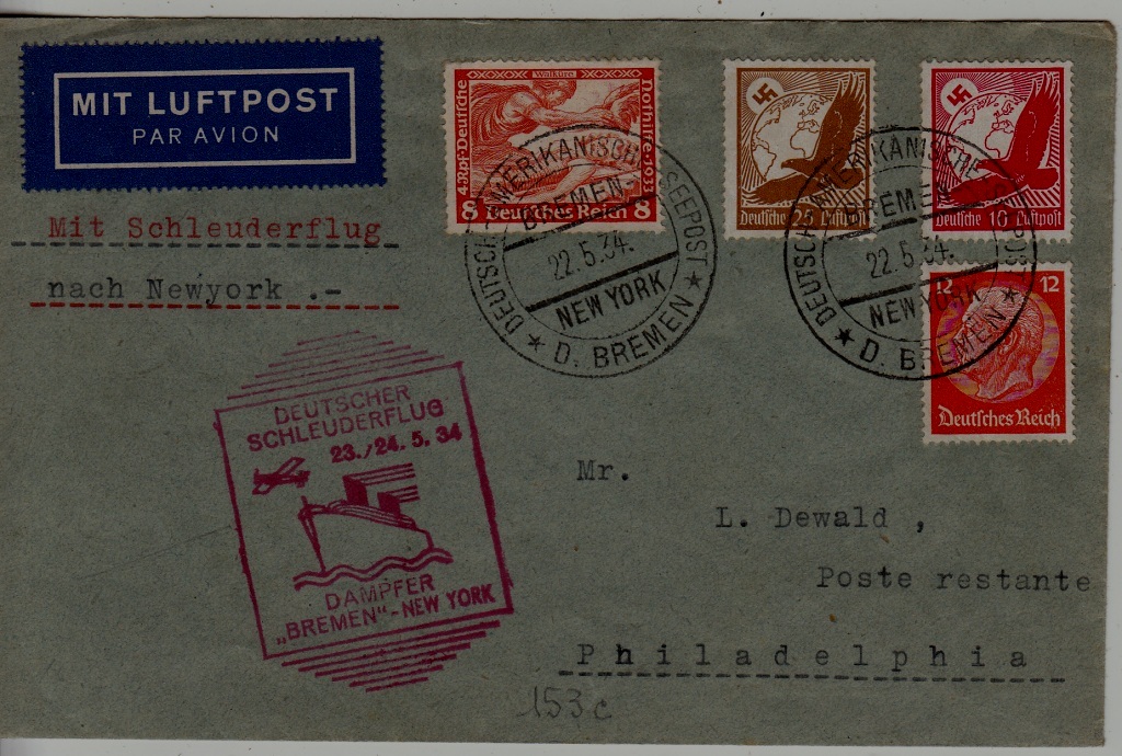 Germany Catapult cover 23.5.34 Bremen-NY