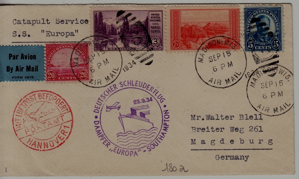 USA Catapult cover 23.9.34 Europa-Southampton