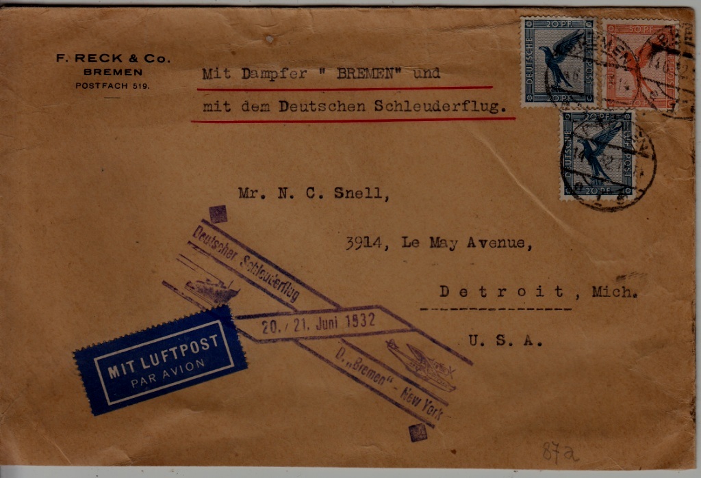 Germany Catapult cover 20.6.32 Bremen-NY