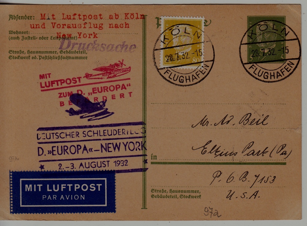 Germany Catapult card 2.8.32 Europa-NY