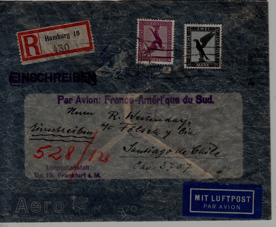 Germany/France/Chile Catapult cover 1931 Hamburg