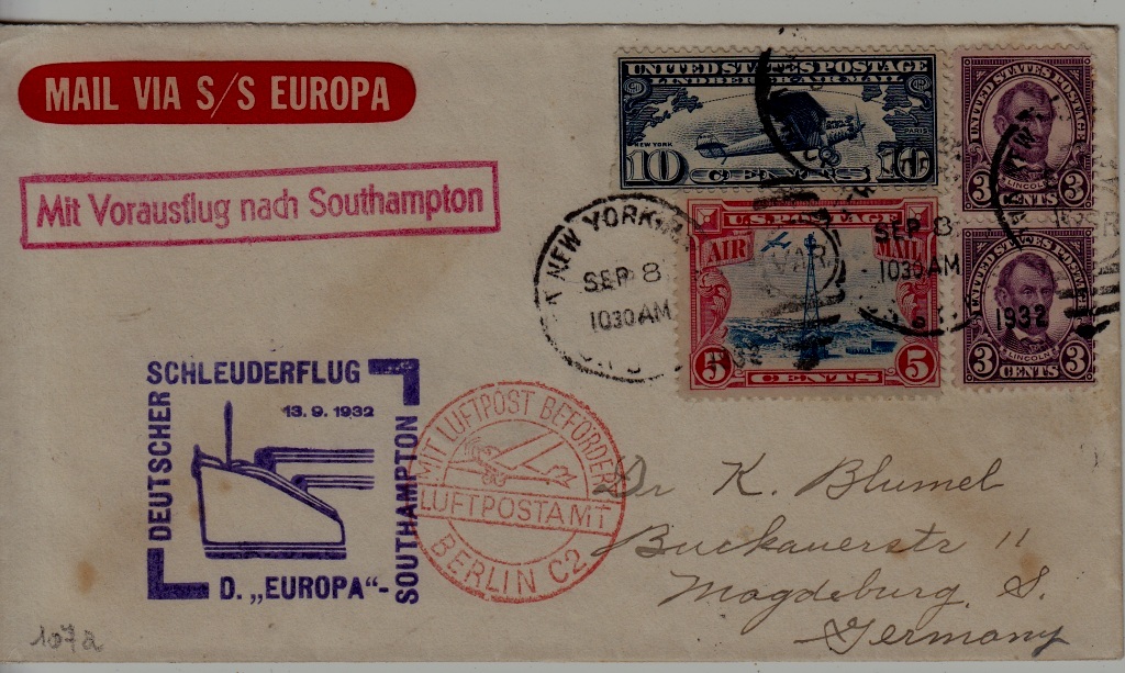 USA/Germany Catapult cover 13.9.32 Europa-Southampton