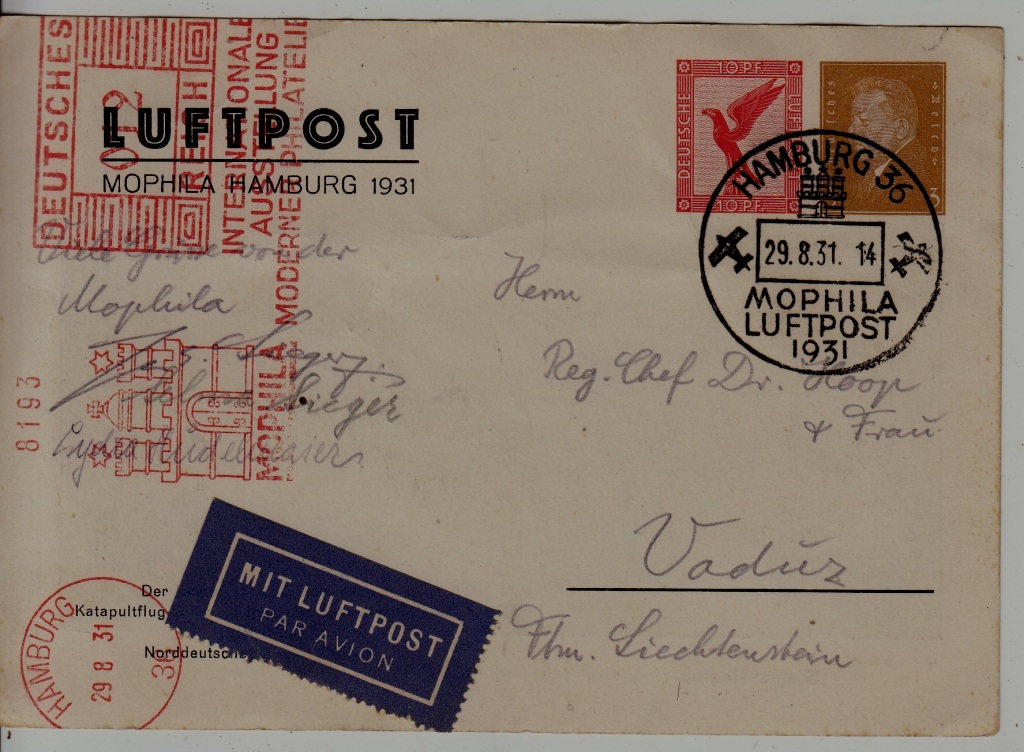 Germany Catapult card Mophila 29.8.31 Hamburg