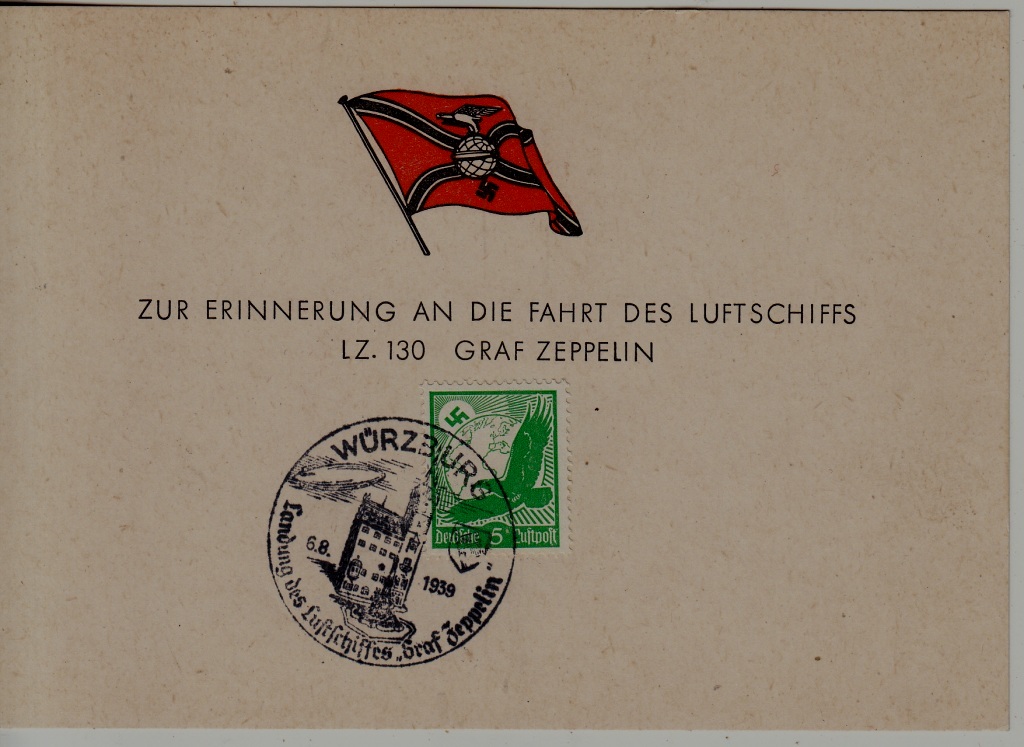 Germany Zeppelin card Wurzburg 6.8.39