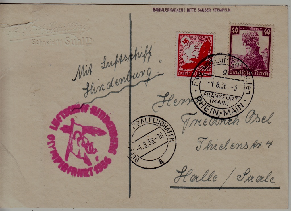 Germany Zeppelin card Olympiafahrt 1.8.36 crease