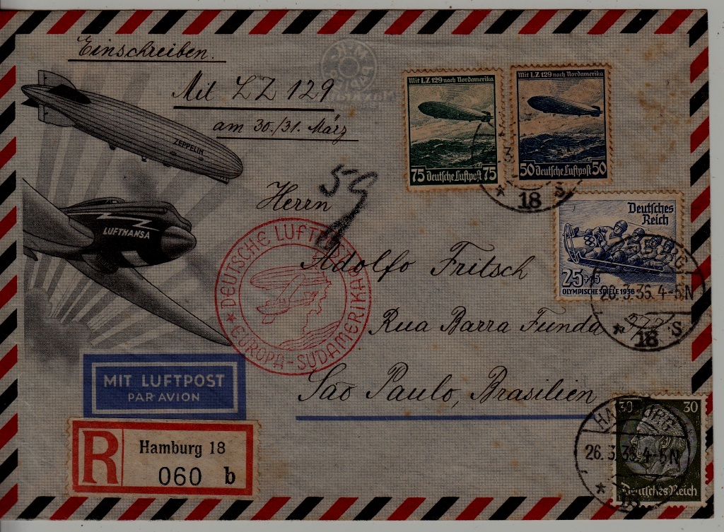 Germany registered Zeppelin cover 26.3.36 Hamburg