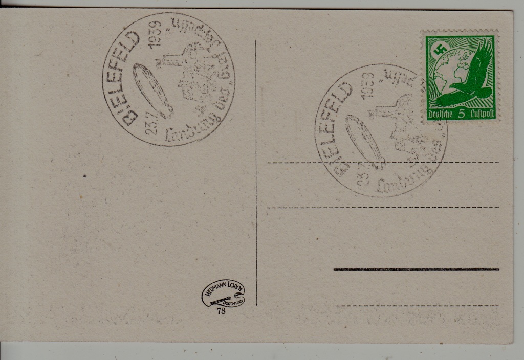 Germany Zeppelin card 23.7.39 Bielefeld