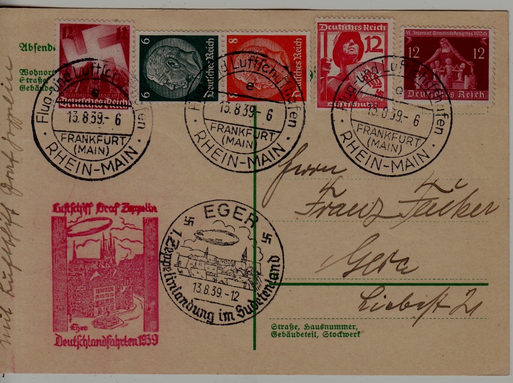 Germany Zeppelin card 13.8.39 Eger