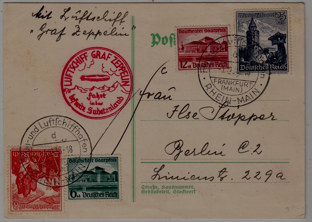 Germany Zeppelin card Sudetenland f. 1.12.38