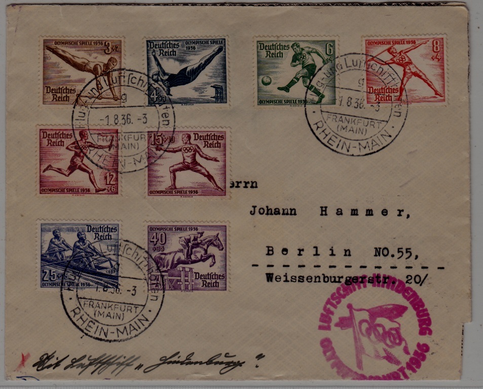 Germany Zeppelin cover Olympiafahrt 01.8.36 cpl.set