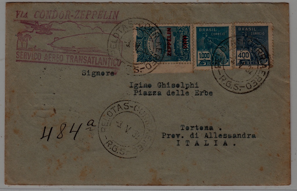 Brazil/Germany/Italy Zeppelin cover 3.5.32