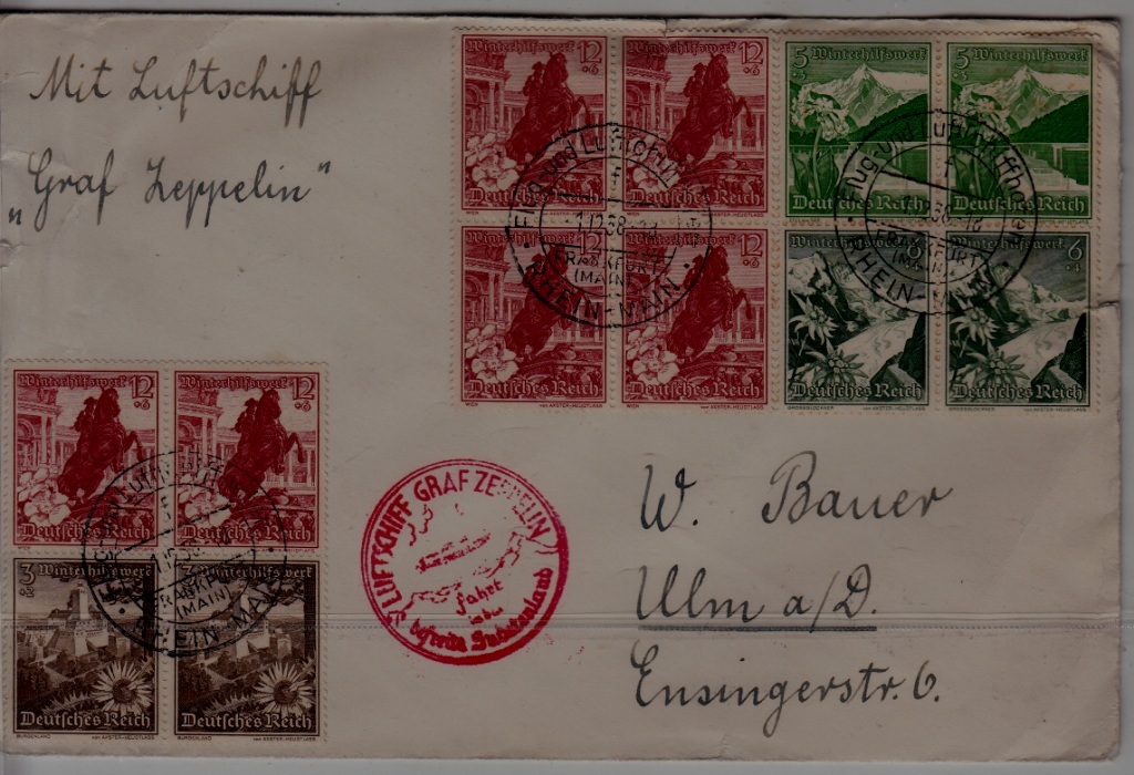 Germany Zeppelin cover Sudetenland flight 1.12.38